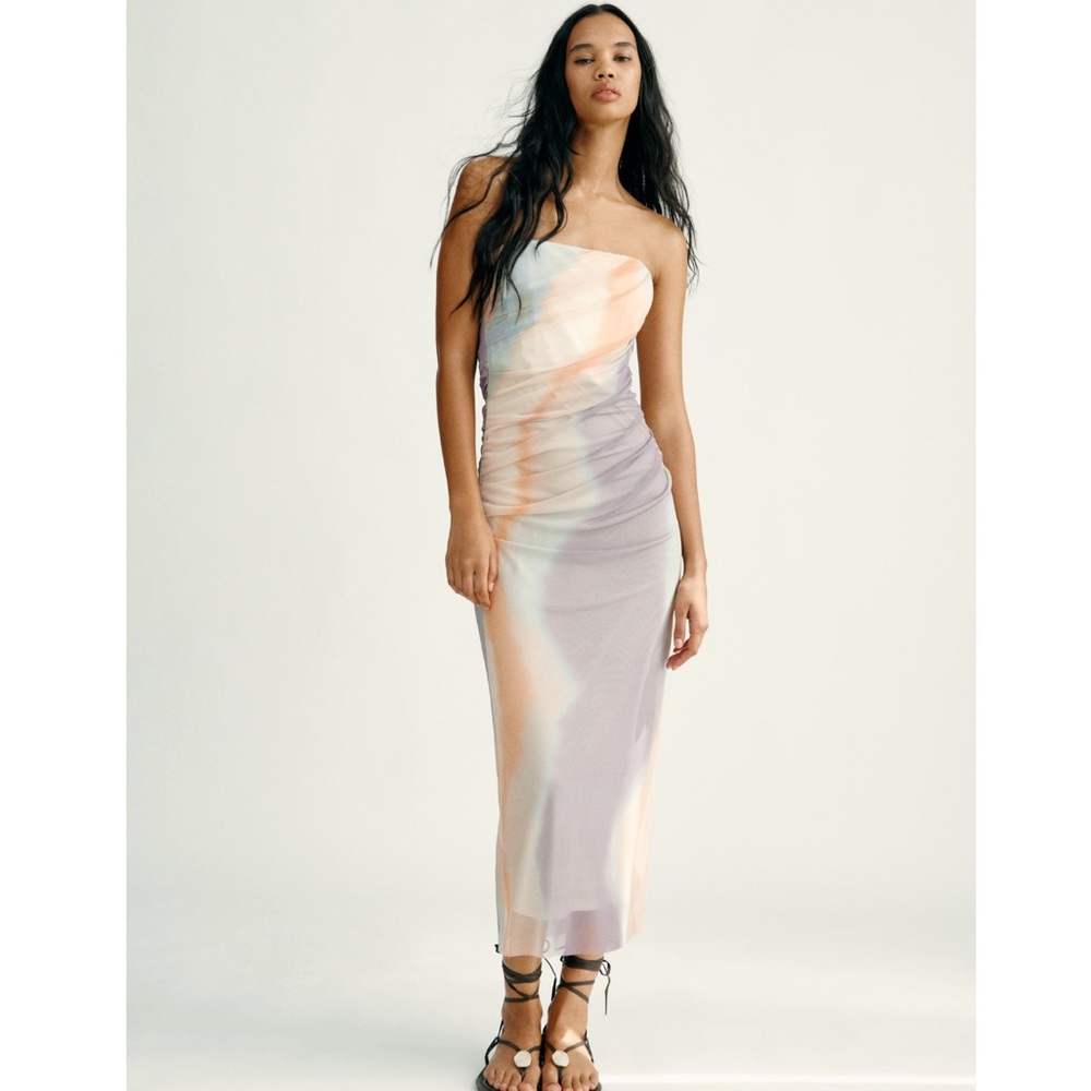 Zara STRAPLESS PRINTED TULLE DRESS - Picture 13 of 16